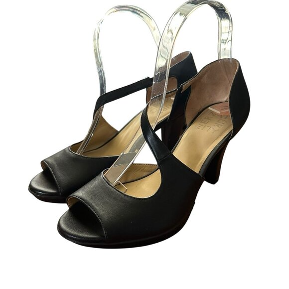 Naturalizer Women’s Dillon Black Leather Strappy Block Heel Sz 7 3.25” Open Toe - Picture 5 of 9